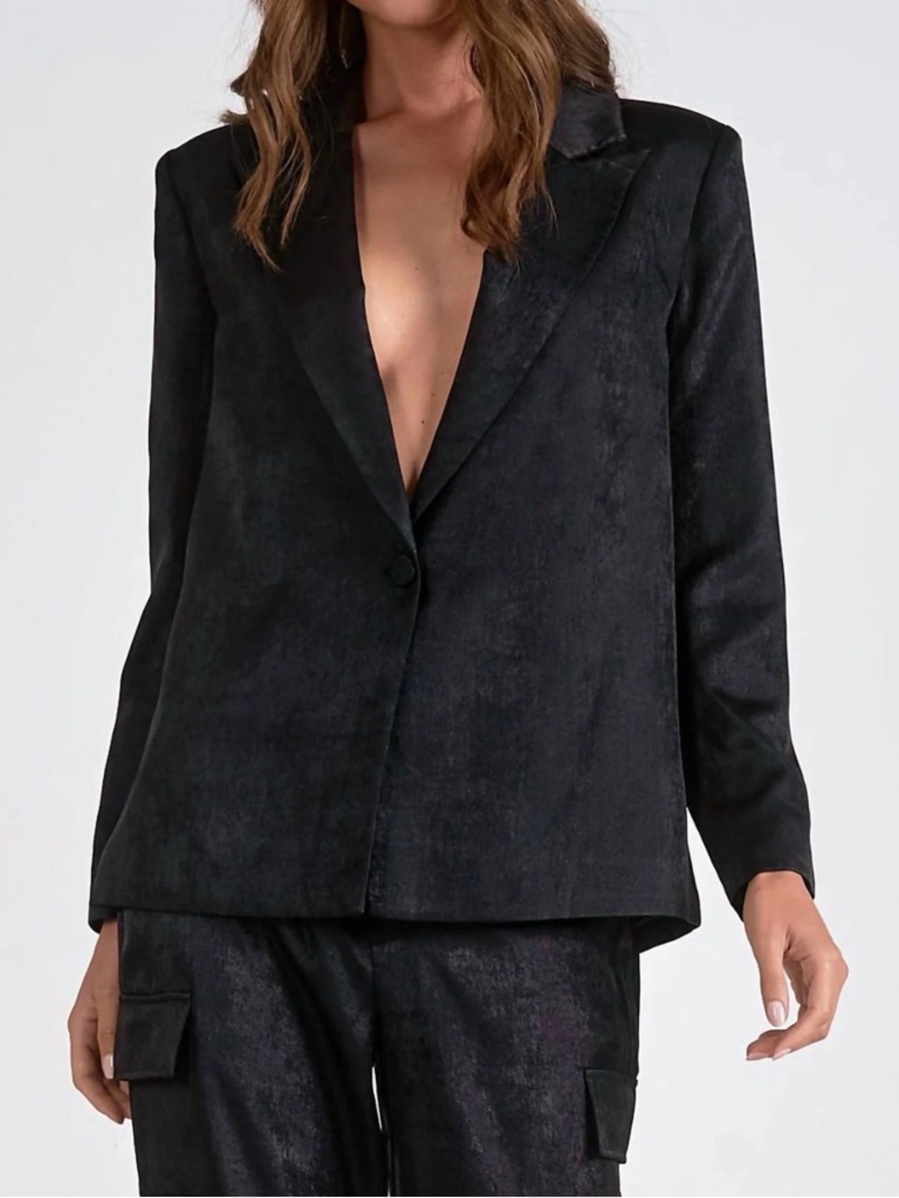 NWT Elan Black Wide Lapel Blazer Chic Tailored Jacket